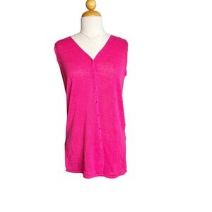 Zara Fuchsia V-Neck Sleeveless Button-Up Cardigan Vest